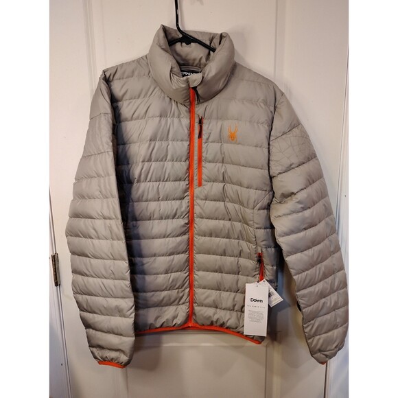 Men's Spyder Zenith Down Jacket Gray Orange Small - Picture 3 of 9